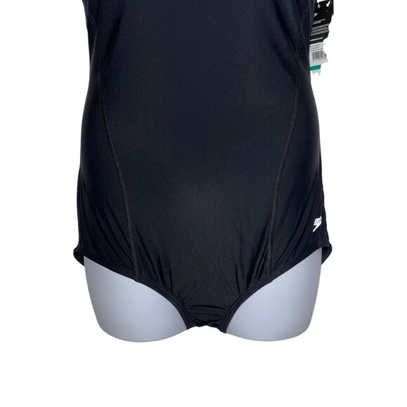 NWT Speedo Powerflex One Piece Swimsuit Womens 6 Ultraback Moderate Cut Black - Picture 3 of 9